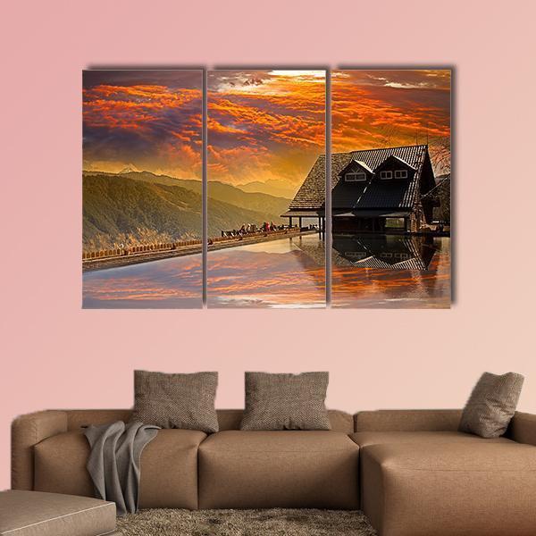 Snow Mountain Trail Head Huts In Taichung Taiwan Canvas Wall Art-3 Horizontal-Gallery Wrap-37" x 24"-Tiaracle
