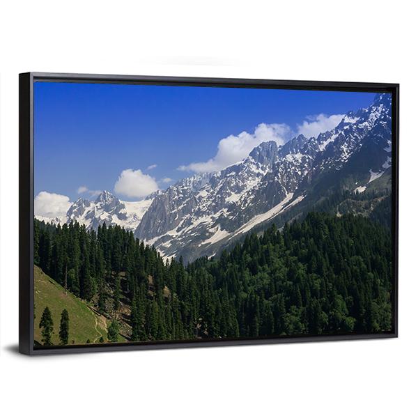 Snow Mountain With Pine Forest Canvas Wall Art-3 Horizontal-Gallery Wrap-25" x 16"-Tiaracle