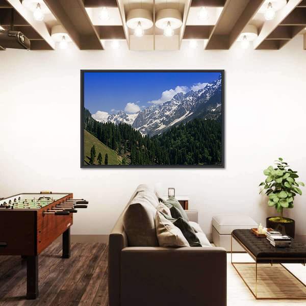 Snow Mountain With Pine Forest Canvas Wall Art-3 Horizontal-Gallery Wrap-25" x 16"-Tiaracle