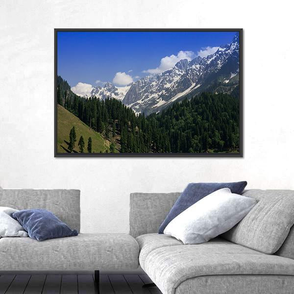 Snow Mountain With Pine Forest Canvas Wall Art-3 Horizontal-Gallery Wrap-25" x 16"-Tiaracle