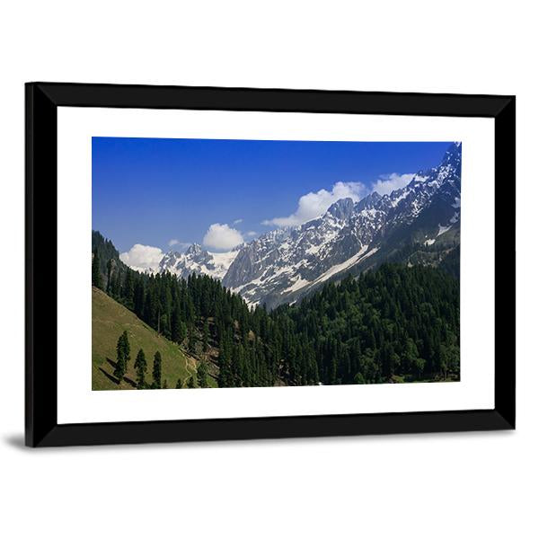 Snow Mountain With Pine Forest Canvas Wall Art-3 Horizontal-Gallery Wrap-25" x 16"-Tiaracle