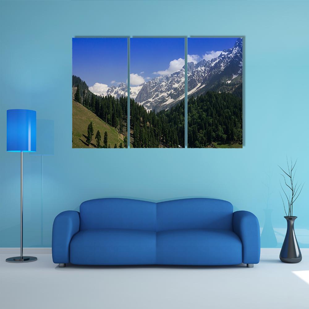 Snow Mountain With Pine Forest Canvas Wall Art-3 Horizontal-Gallery Wrap-37" x 24"-Tiaracle