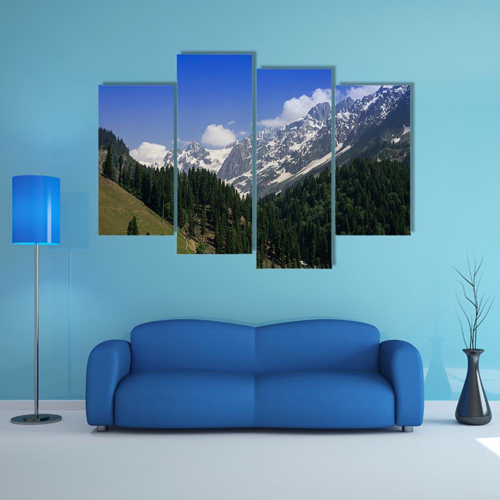 Snow Mountain With Pine Forest Canvas Wall Art-4 Pop-Gallery Wrap-50" x 32"-Tiaracle