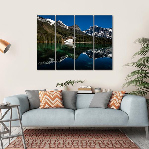 Snow On Emerald Lake Canvas Wall Art-4 Horizontal-Gallery Wrap-34" x 24"-Tiaracle