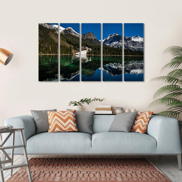 Snow On Emerald Lake Canvas Wall Art-5 Horizontal-Gallery Wrap-22" x 12"-Tiaracle