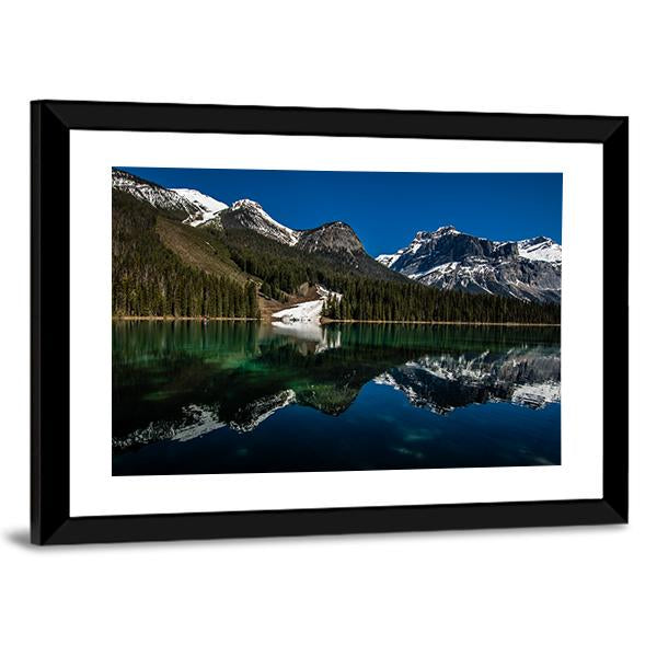 Snow On Emerald Lake Canvas Wall Art-5 Horizontal-Gallery Wrap-22" x 12"-Tiaracle