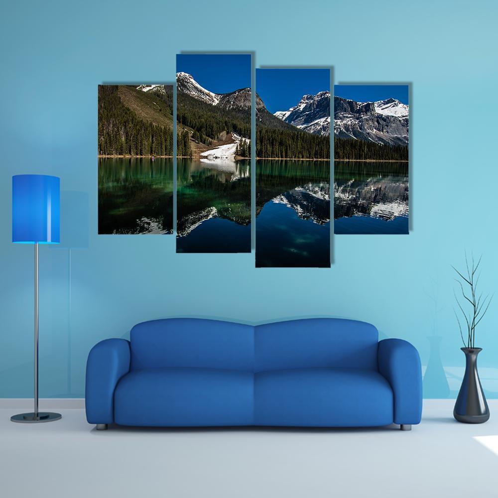 Snow On Emerald Lake Canvas Wall Art-4 Pop-Gallery Wrap-50" x 32"-Tiaracle