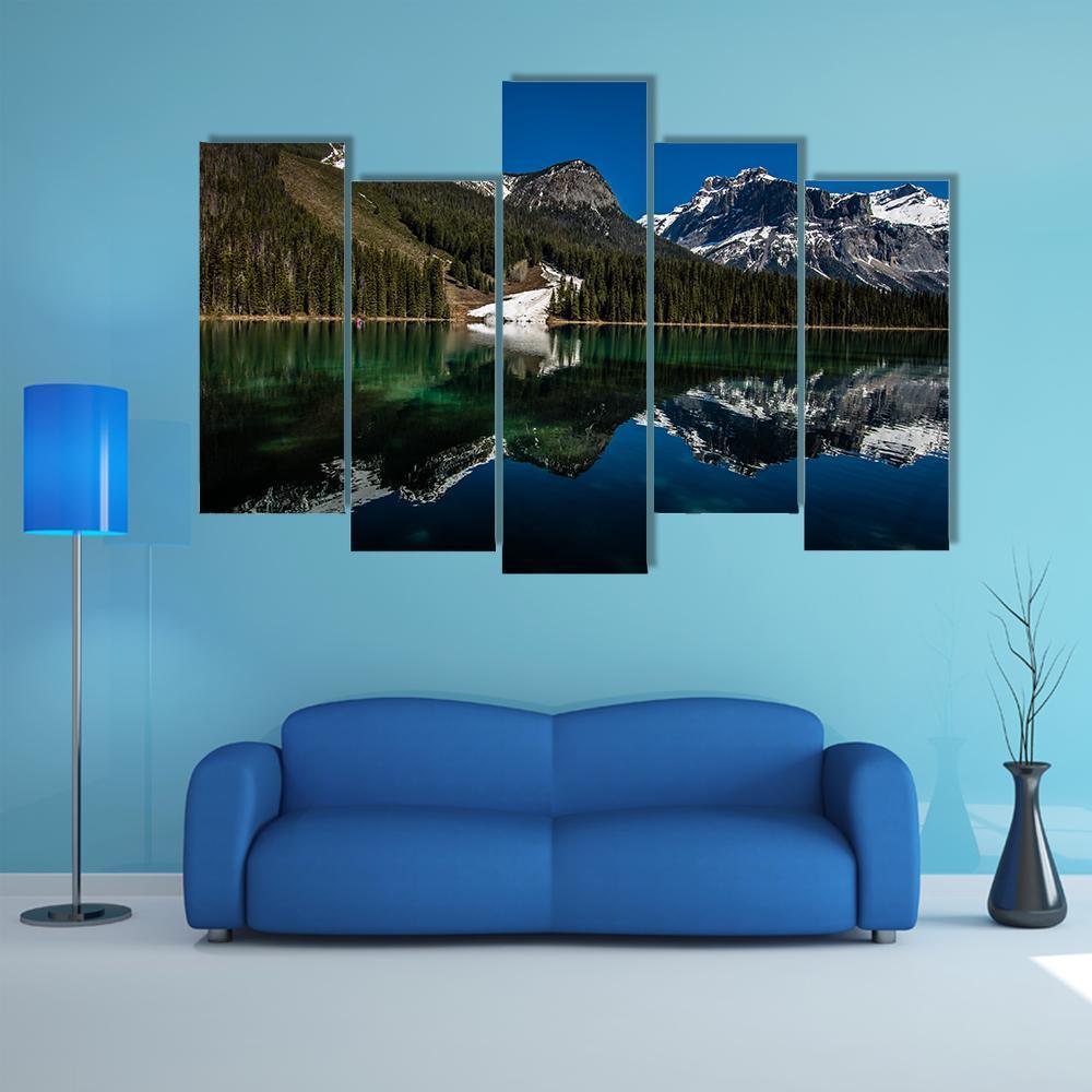 Snow On Emerald Lake Canvas Wall Art-5 Pop-Gallery Wrap-47" x 32"-Tiaracle