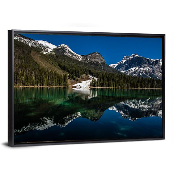 Snow On Emerald Lake Canvas Wall Art-3 Horizontal-Gallery Wrap-25" x 16"-Tiaracle