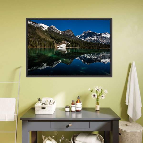 Snow On Emerald Lake Canvas Wall Art-3 Horizontal-Gallery Wrap-25" x 16"-Tiaracle