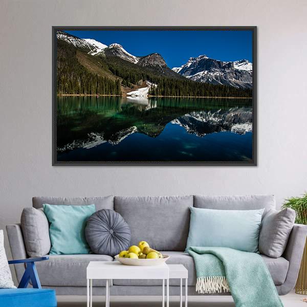 Snow On Emerald Lake Canvas Wall Art-3 Horizontal-Gallery Wrap-25" x 16"-Tiaracle