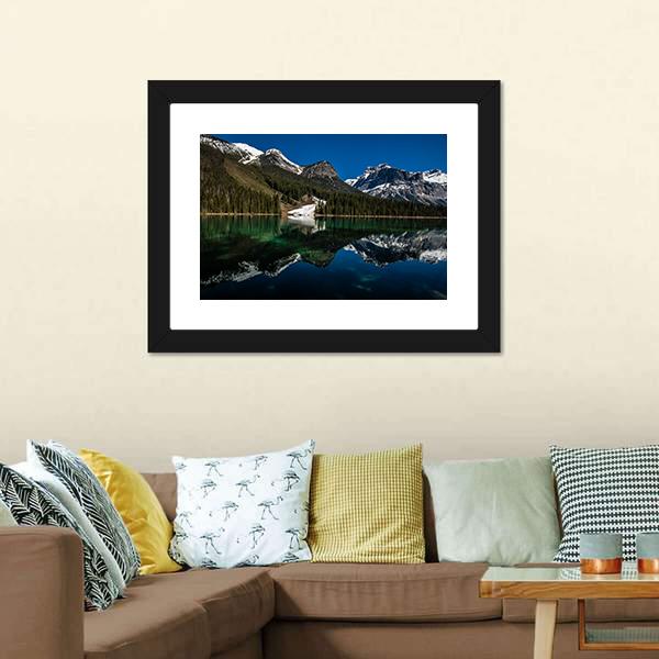 Snow On Emerald Lake Canvas Wall Art-1 Piece-Framed Print-20" x 16"-Tiaracle