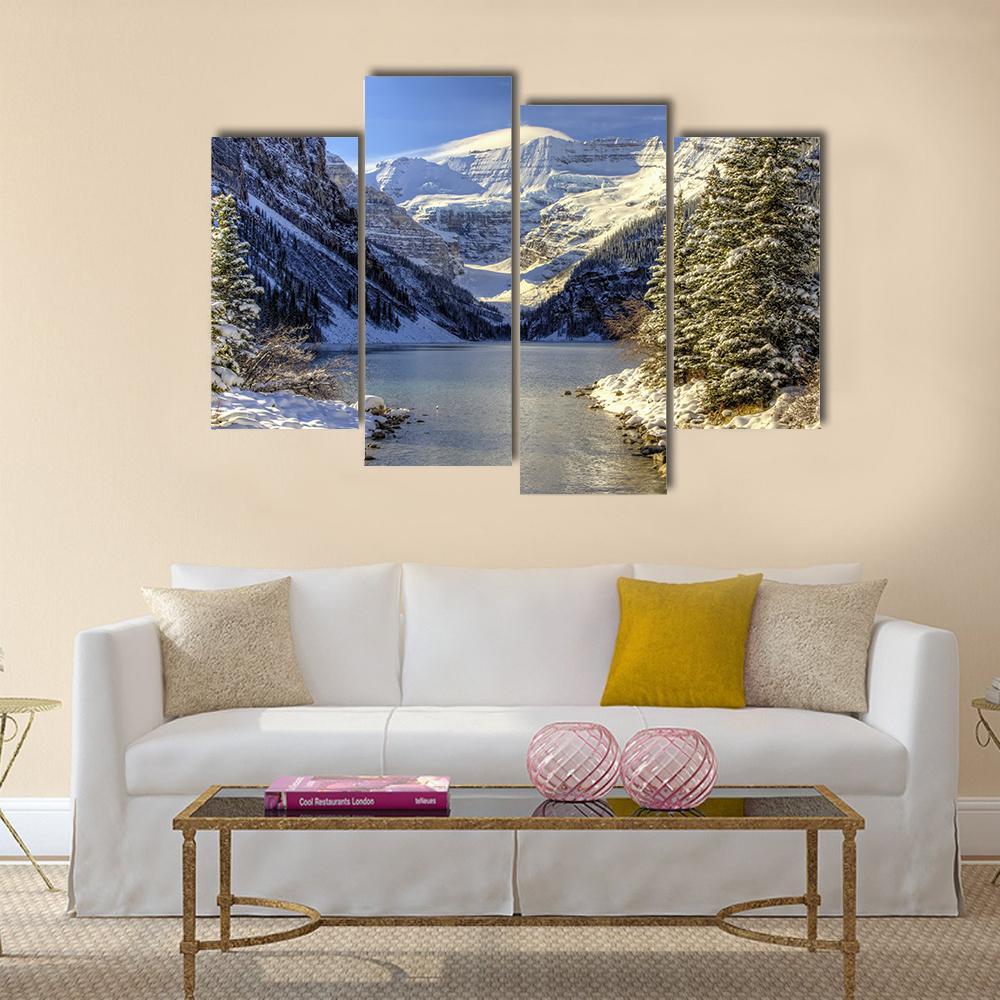 Snow On Lake Louise Canvas Wall Art-4 Pop-Gallery Wrap-50&quot; x 32&quot;-Tiaracle