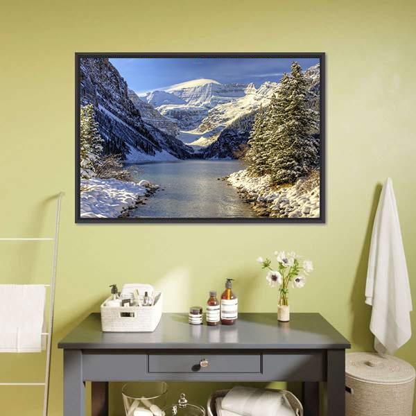 Snow On Lake Louise Canvas Wall Art-3 Horizontal-Gallery Wrap-25" x 16"-Tiaracle