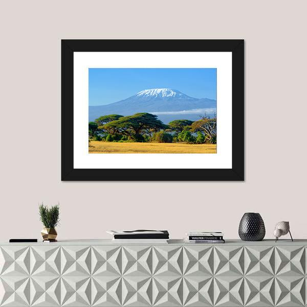Snow On Top Of Mount Kilimanjaro In Amboseli Canvas Wall Art-1 Piece-Framed Print-20" x 16"-Tiaracle
