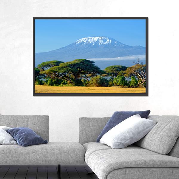 Snow On Top Of Mount Kilimanjaro In Amboseli Canvas Wall Art-3 Horizontal-Gallery Wrap-25" x 16"-Tiaracle