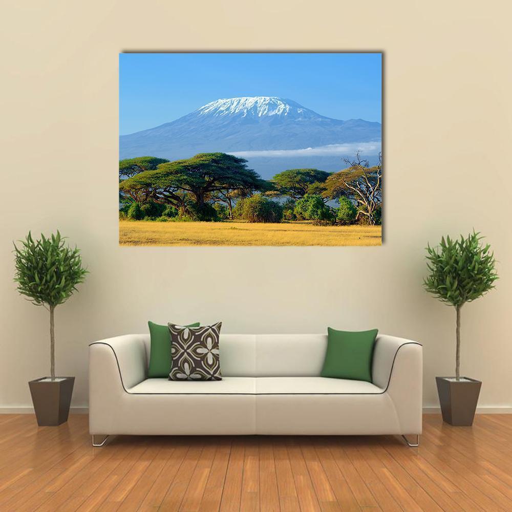 Snow On Top Of Mount Kilimanjaro In Amboseli Canvas Wall Art-5 Star-Gallery Wrap-62" x 32"-Tiaracle