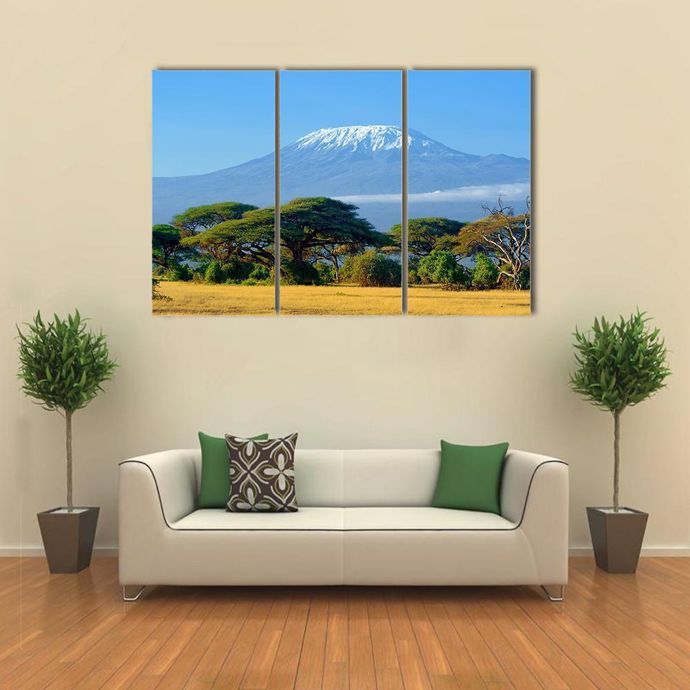 Snow On Top Of Mount Kilimanjaro In Amboseli Canvas Wall Art-3 Horizontal-Gallery Wrap-37" x 24"-Tiaracle