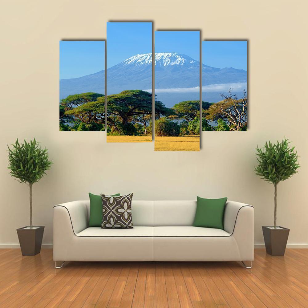 Snow On Top Of Mount Kilimanjaro In Amboseli Canvas Wall Art-4 Pop-Gallery Wrap-50" x 32"-Tiaracle