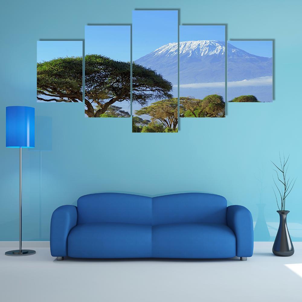 Snow On Top Of Mount Kilimanjaro Canvas Wall Art-5 Star-Gallery Wrap-62" x 32"-Tiaracle