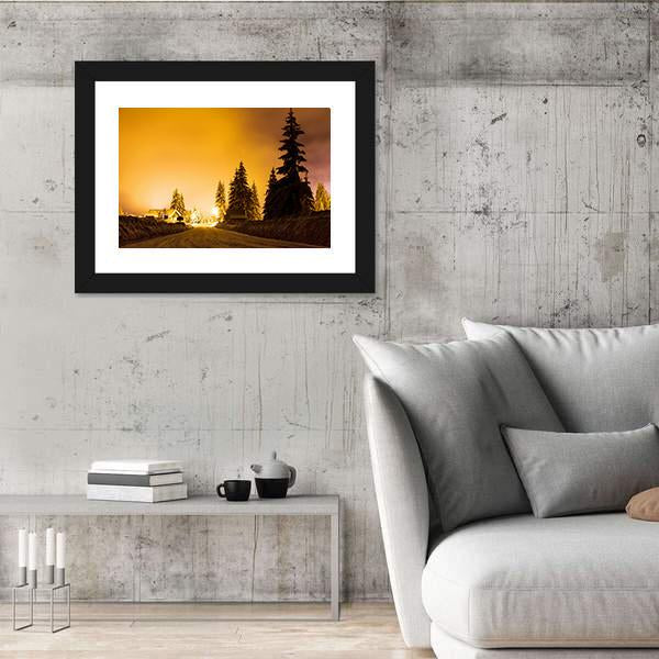 Snow On Trees In Street Light Canvas Wall Art-3 Horizontal-Gallery Wrap-25" x 16"-Tiaracle