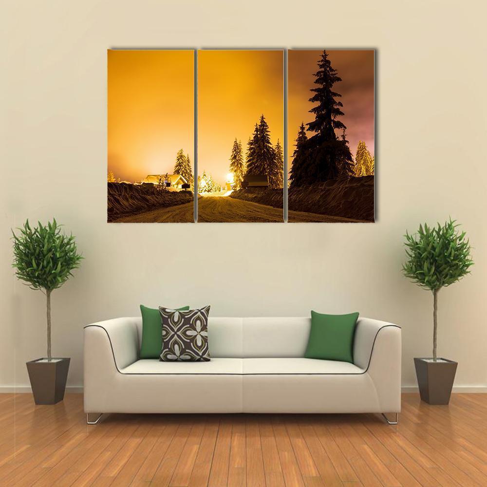 Snow On Trees In Street Light Canvas Wall Art-3 Horizontal-Gallery Wrap-37" x 24"-Tiaracle