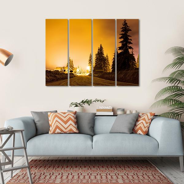 Snow On Trees In Street Light Canvas Wall Art-4 Horizontal-Gallery Wrap-34" x 24"-Tiaracle