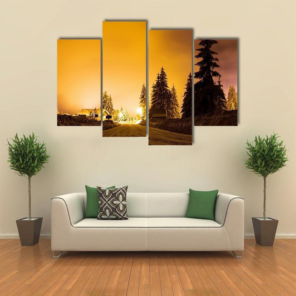 Snow On Trees In Street Light Canvas Wall Art-4 Pop-Gallery Wrap-50" x 32"-Tiaracle