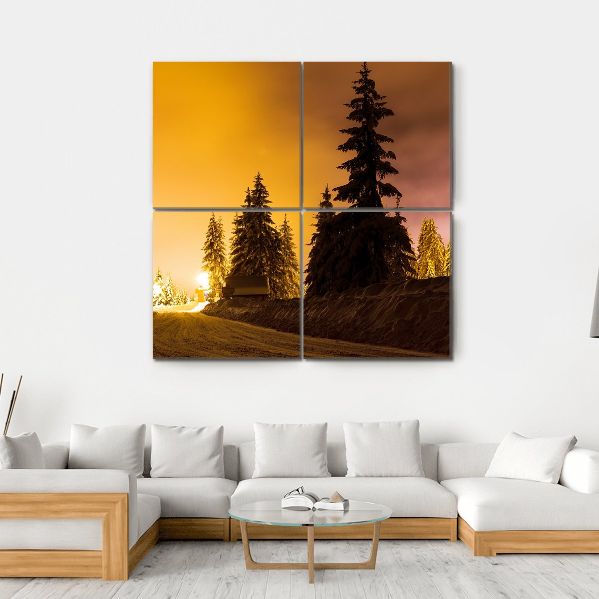 Snow On Trees In Street Light Canvas Wall Art-4 Square-Gallery Wrap-17" x 17"-Tiaracle