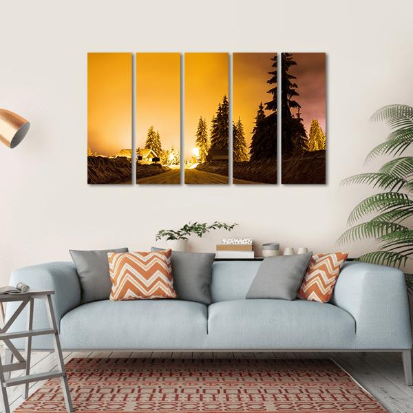 Snow On Trees In Street Light Canvas Wall Art-5 Horizontal-Gallery Wrap-22" x 12"-Tiaracle