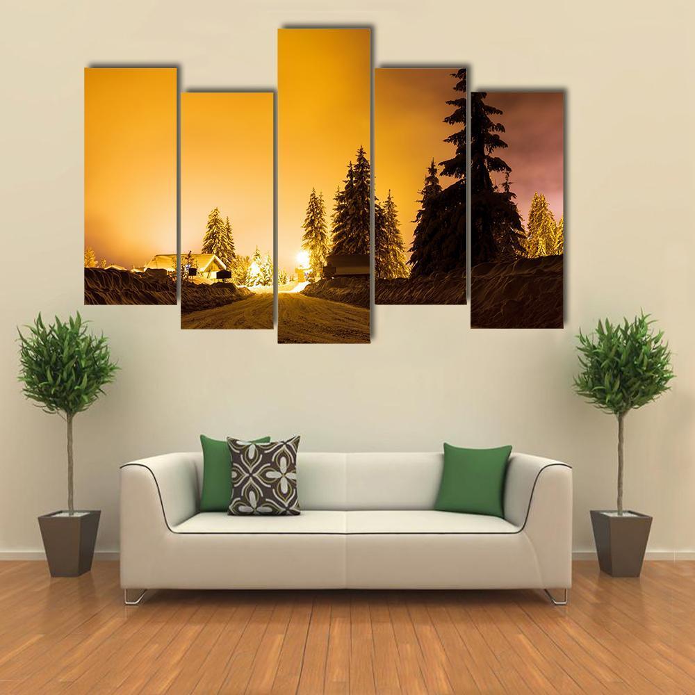 Snow On Trees In Street Light Canvas Wall Art-5 Pop-Gallery Wrap-47" x 32"-Tiaracle