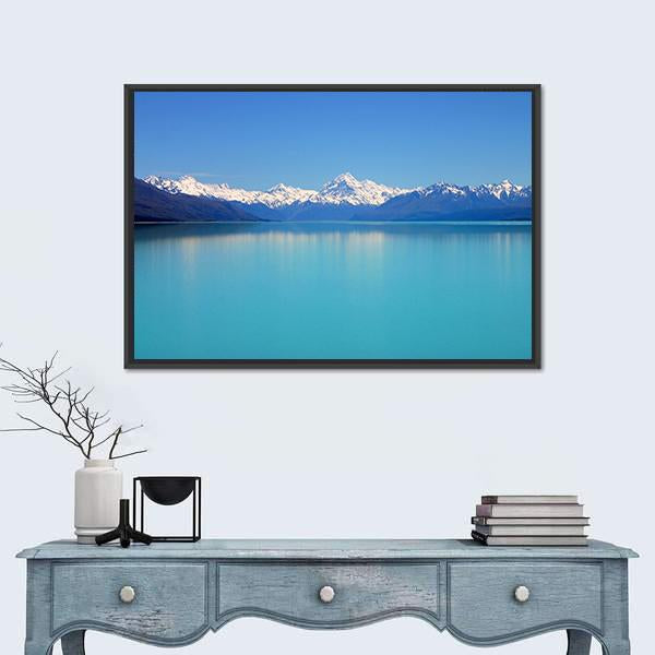 Snow Peaks Reflecting In The Lake Canvas Wall Art-1 Piece-Floating Frame-24" x 16"-Tiaracle