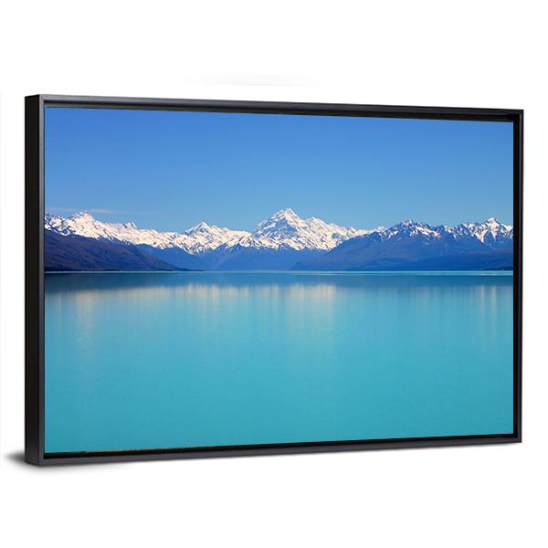 Snow Peaks Reflecting In The Lake Canvas Wall Art-3 Horizontal-Gallery Wrap-25" x 16"-Tiaracle