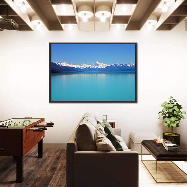 Snow Peaks Reflecting In The Lake Canvas Wall Art-3 Horizontal-Gallery Wrap-25" x 16"-Tiaracle
