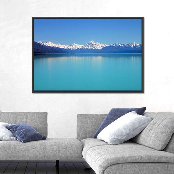 Snow Peaks Reflecting In The Lake Canvas Wall Art-3 Horizontal-Gallery Wrap-25" x 16"-Tiaracle