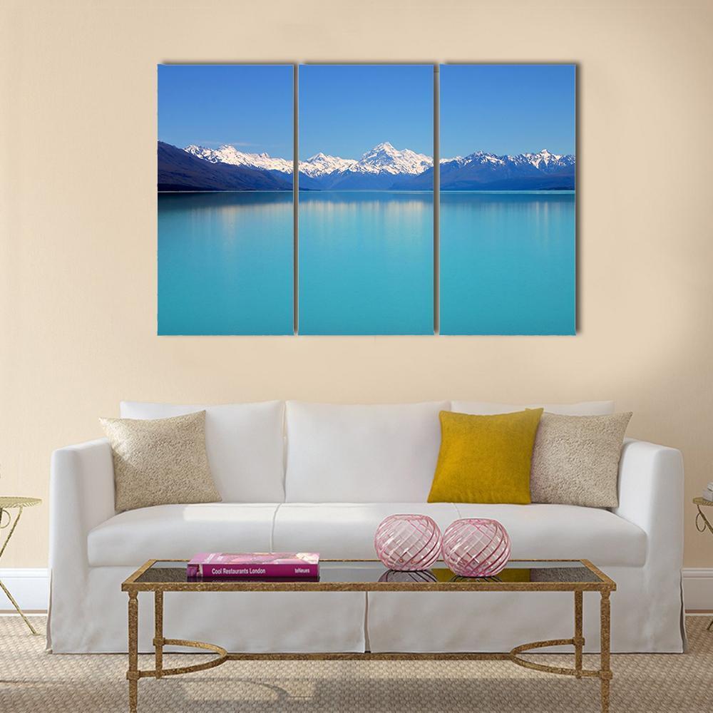Snow Peaks Reflecting In The Lake Canvas Wall Art-3 Horizontal-Gallery Wrap-37" x 24"-Tiaracle