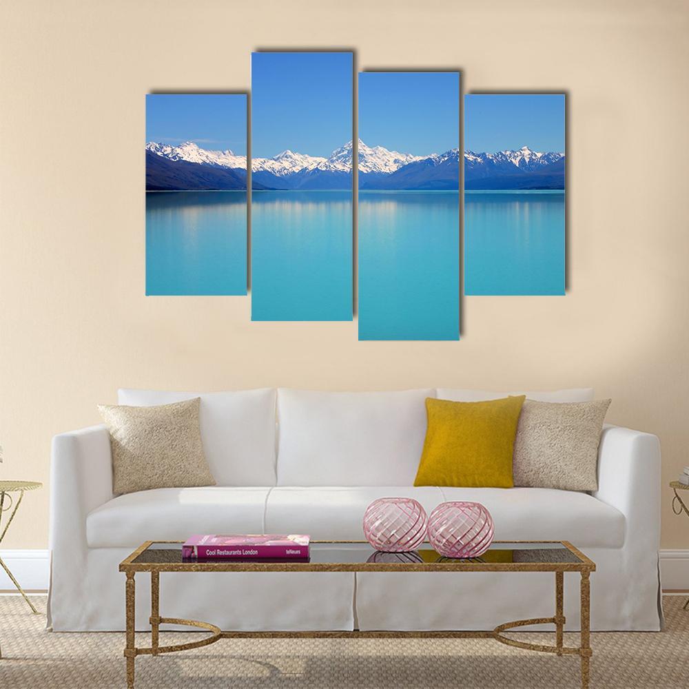Snow Peaks Reflecting In The Lake Canvas Wall Art-4 Pop-Gallery Wrap-50" x 32"-Tiaracle