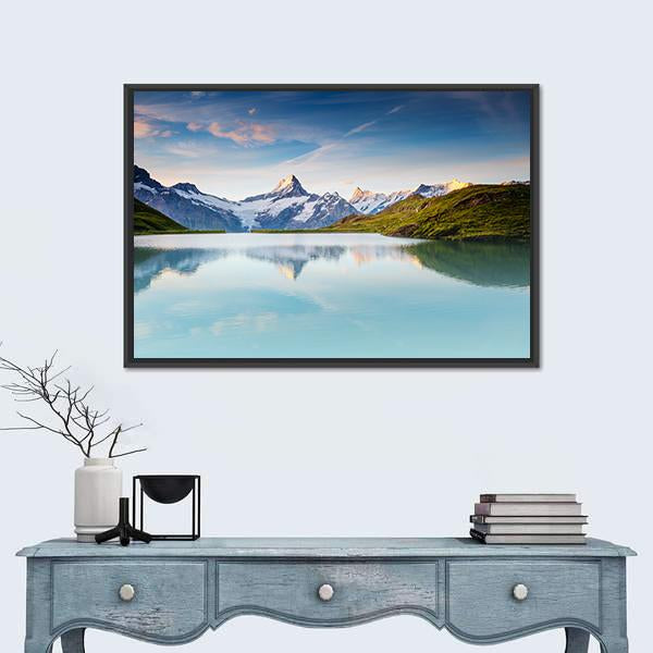 Snow Rocky Massif Grindelwald Valley Canvas Wall Art-1 Piece-Floating Frame-24" x 16"-Tiaracle
