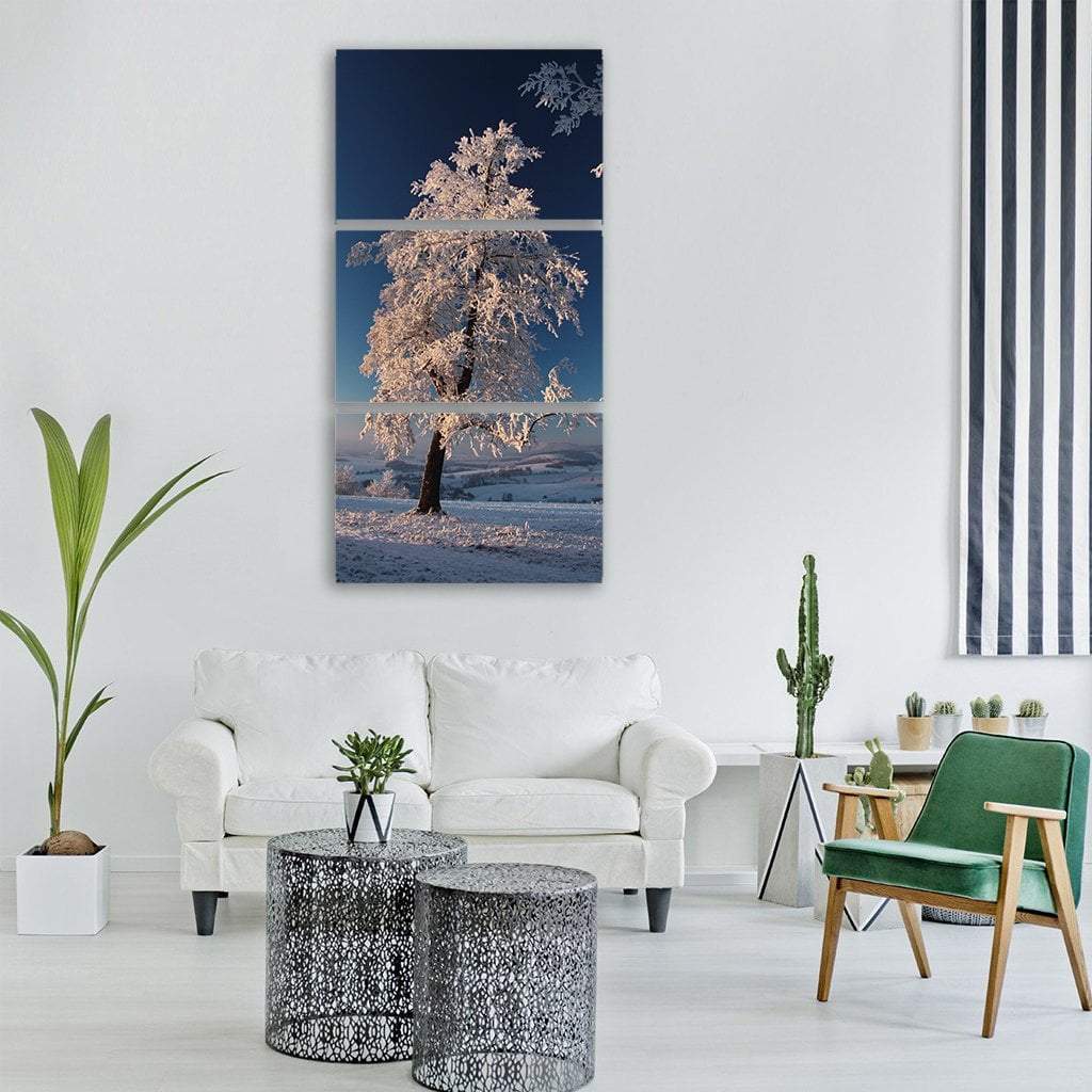 Snow White Freezing Tree In Winter Vertical Canvas Wall Art-3 Vertical-Gallery Wrap-12" x 25"-Tiaracle