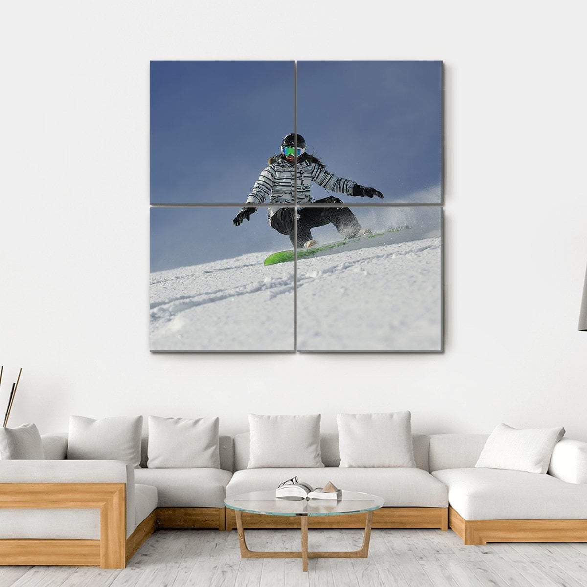 Snowboard Woman Racing Downhill Slope Canvas Wall Art-4 Square-Gallery Wrap-17" x 17"-Tiaracle
