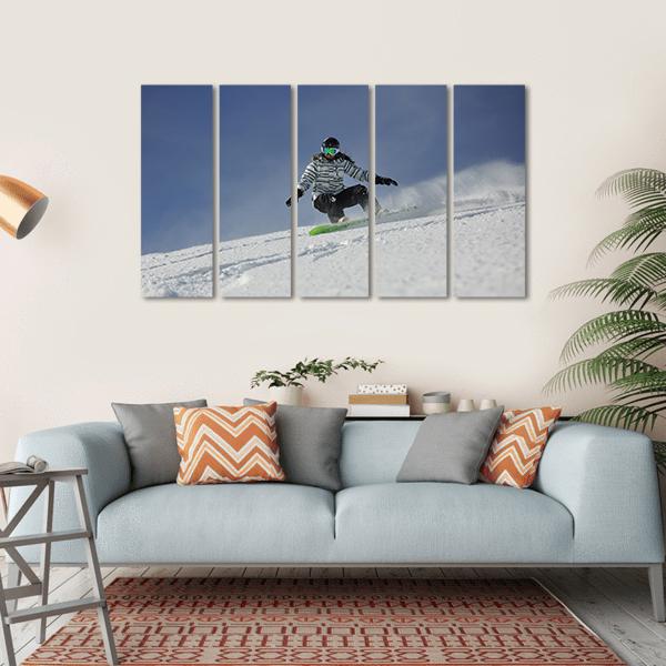 Snowboard Woman Racing Downhill Slope Canvas Wall Art-5 Horizontal-Gallery Wrap-22" x 12"-Tiaracle