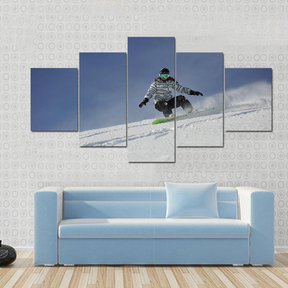 Snowboard Woman Racing Downhill Slope Canvas Wall Art-3 Horizontal-Gallery Wrap-37" x 24"-Tiaracle