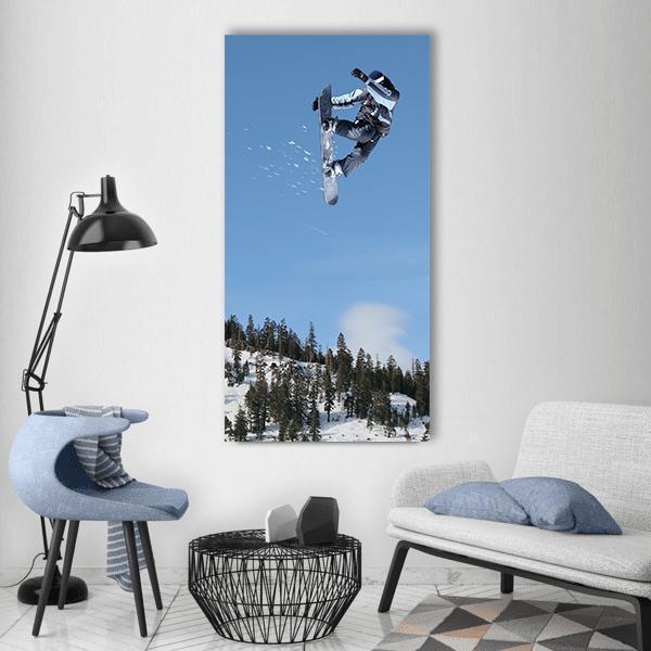 Snowboarder High Jump Vertical Canvas Wall Art-1 Vertical-Gallery Wrap-12" x 24"-Tiaracle