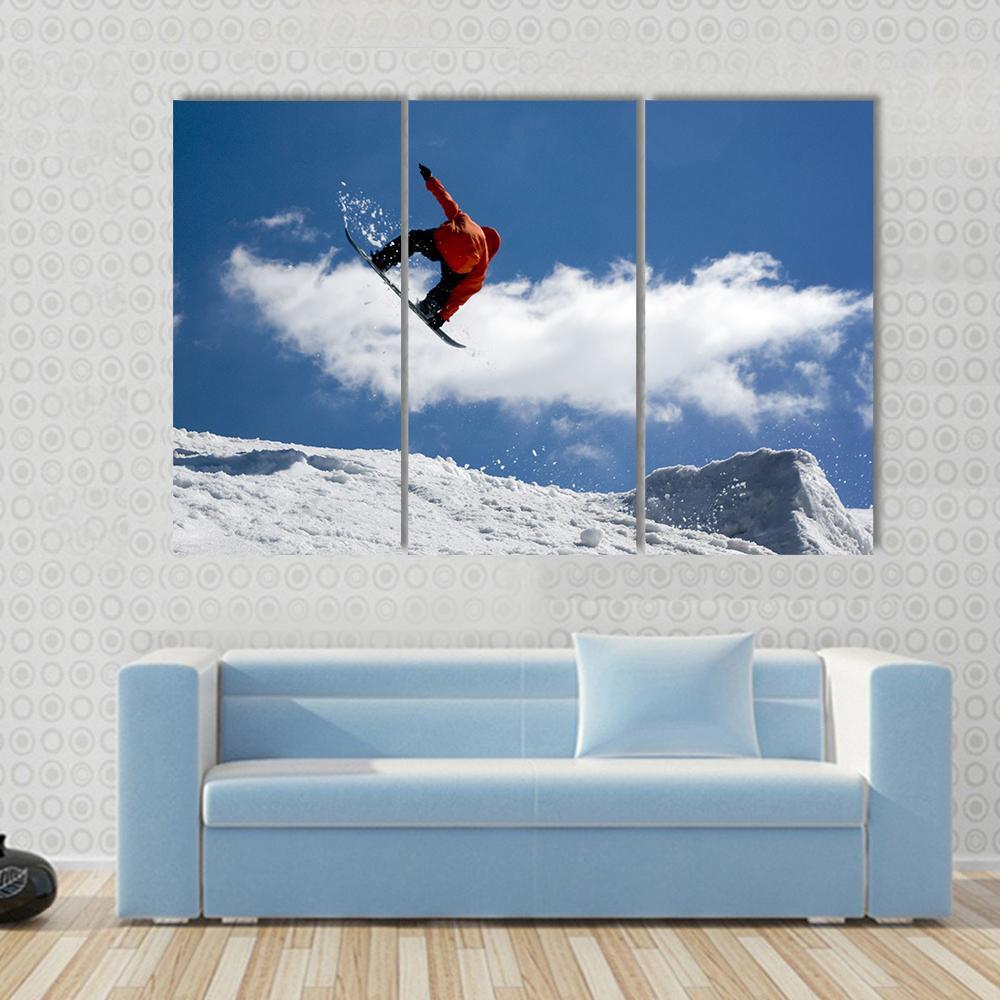 Snowboarder Jump From Snow Ramp Canvas Wall Art-1 Piece-Gallery Wrap-48" x 32"-Tiaracle