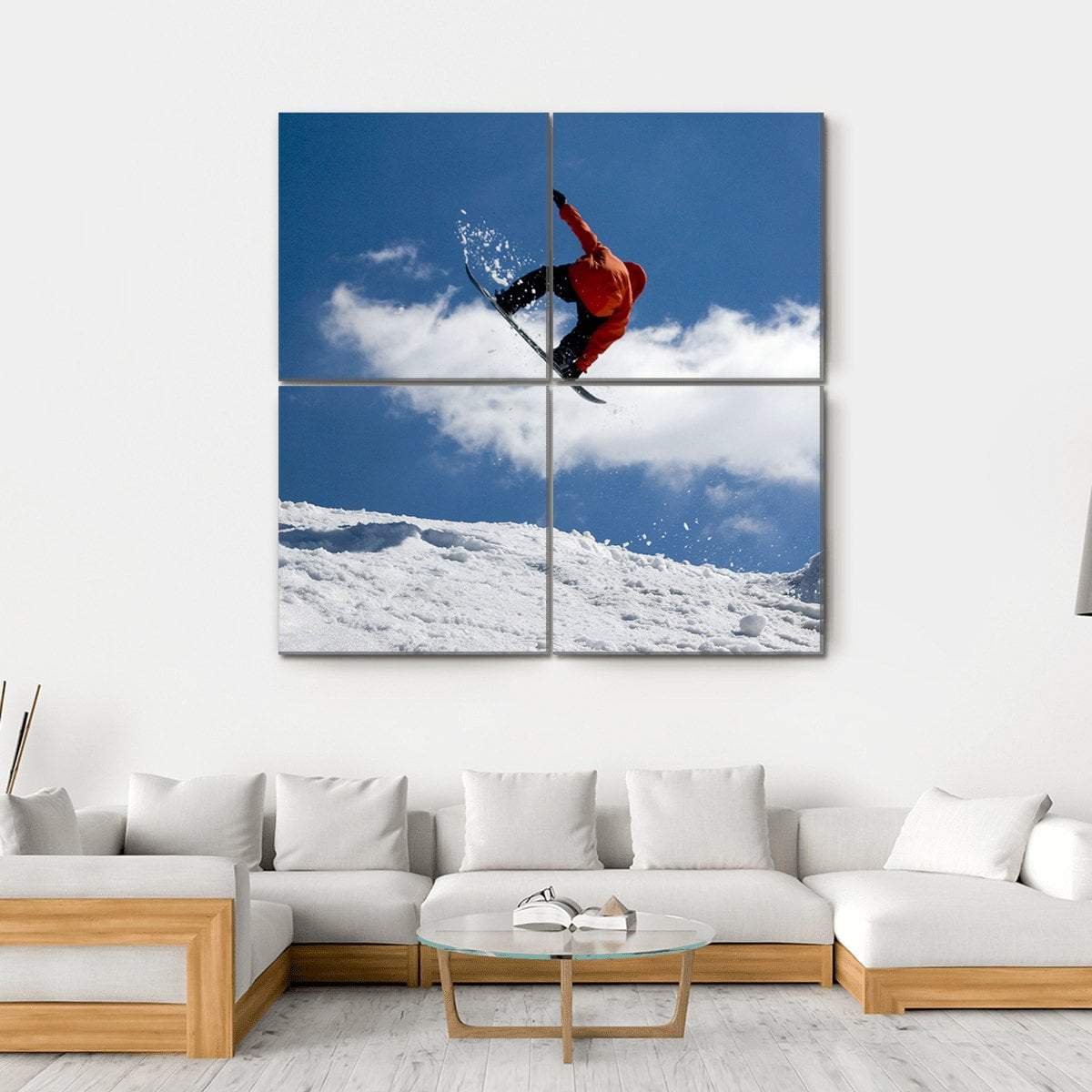 Snowboarder Jump From Snow Ramp Canvas Wall Art-4 Square-Gallery Wrap-17" x 17"-Tiaracle