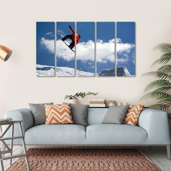 Snowboarder Jump From Snow Ramp Canvas Wall Art-5 Horizontal-Gallery Wrap-22" x 12"-Tiaracle