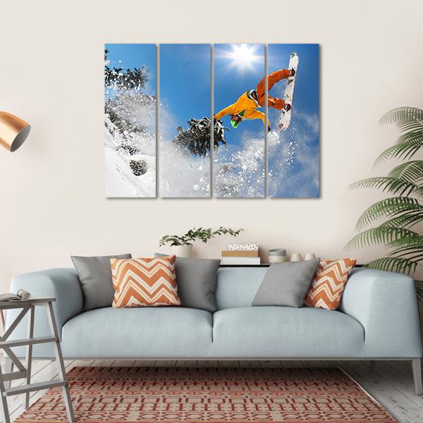 Snowboarder Jumping Against Blue Sky Canvas Wall Art-4 Horizontal-Gallery Wrap-34" x 24"-Tiaracle