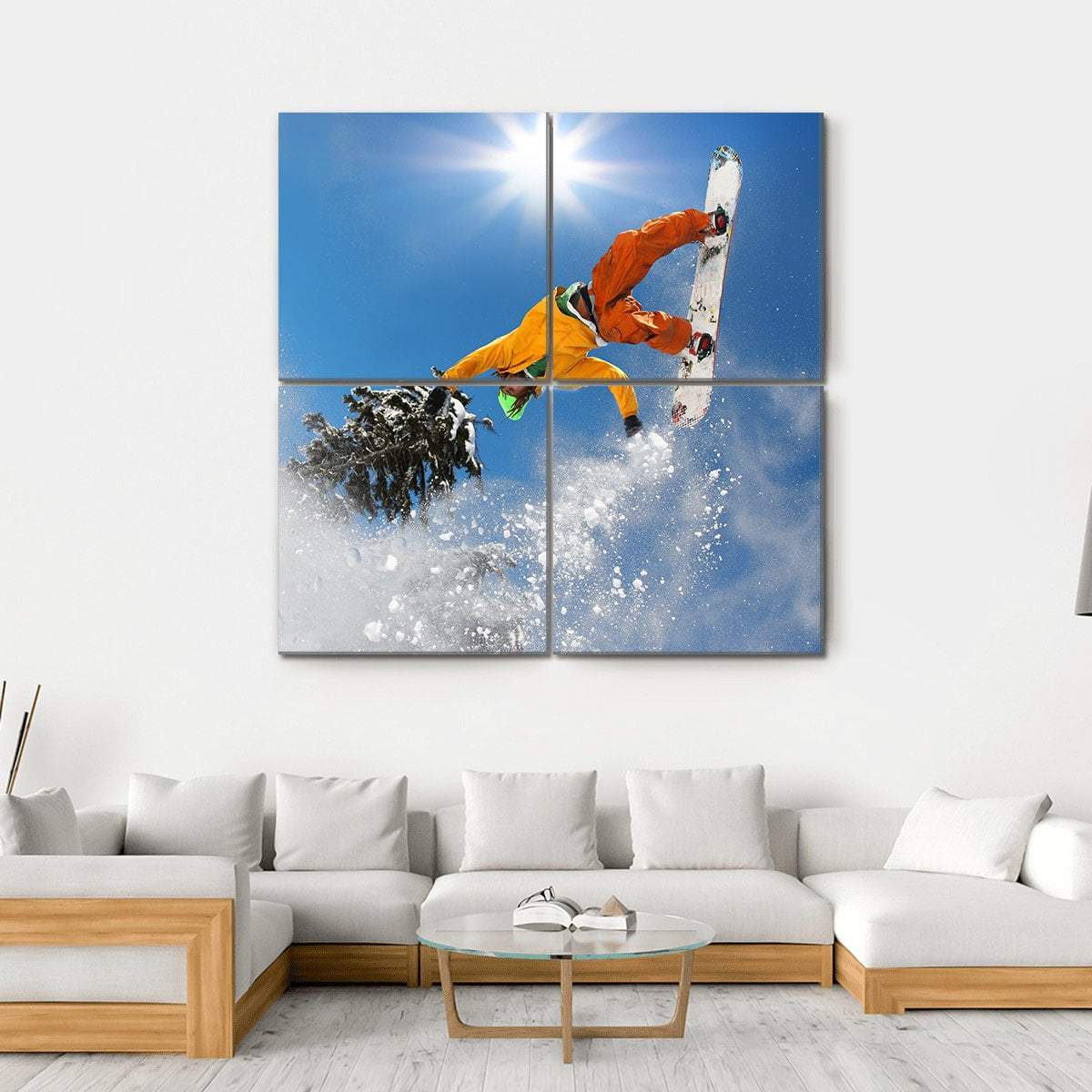 Snowboarder Jumping Against Blue Sky Canvas Wall Art-4 Square-Gallery Wrap-17" x 17"-Tiaracle
