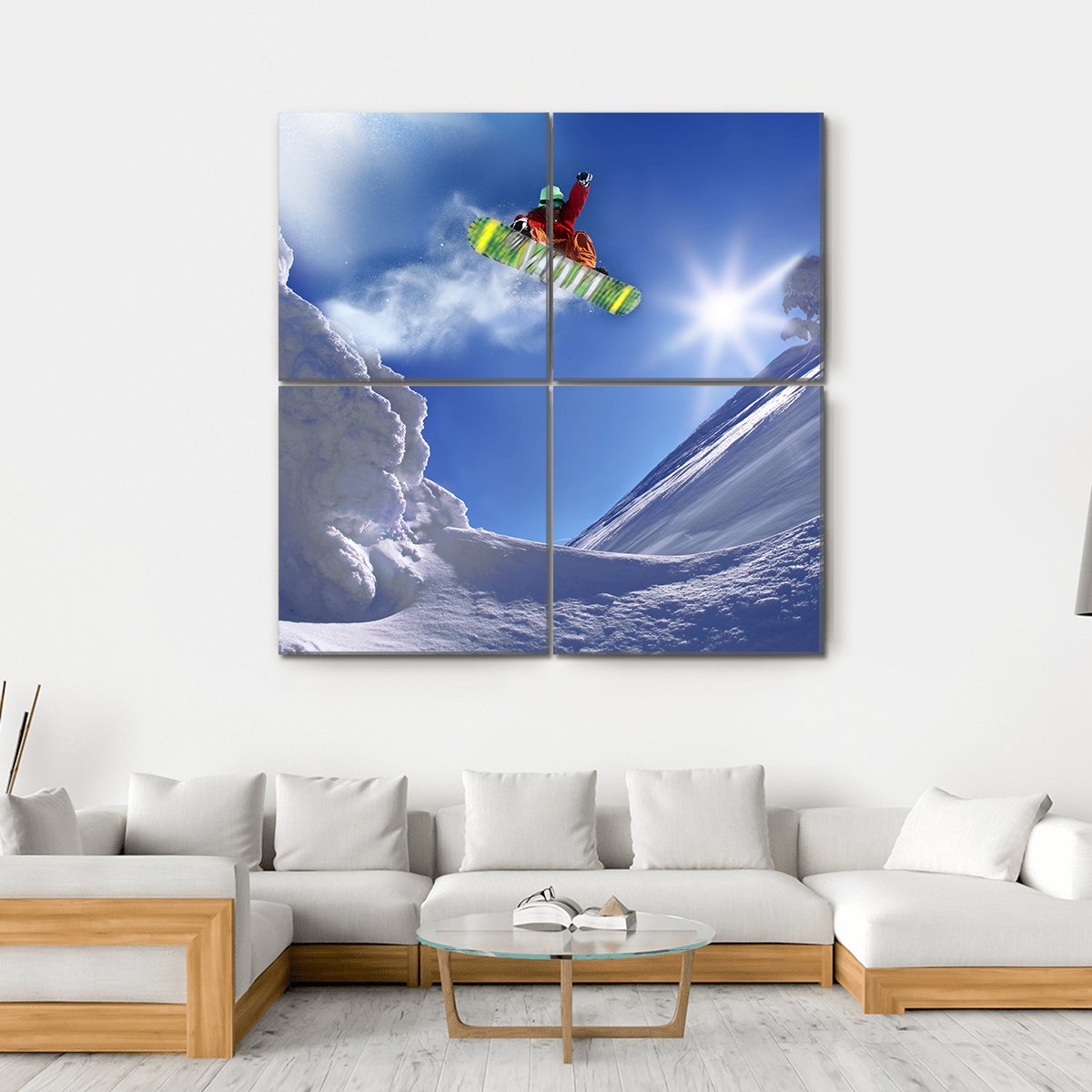 Snowboarder Jumping Against Blue Sky Canvas Wall Art-4 Square-Gallery Wrap-17" x 17"-Tiaracle