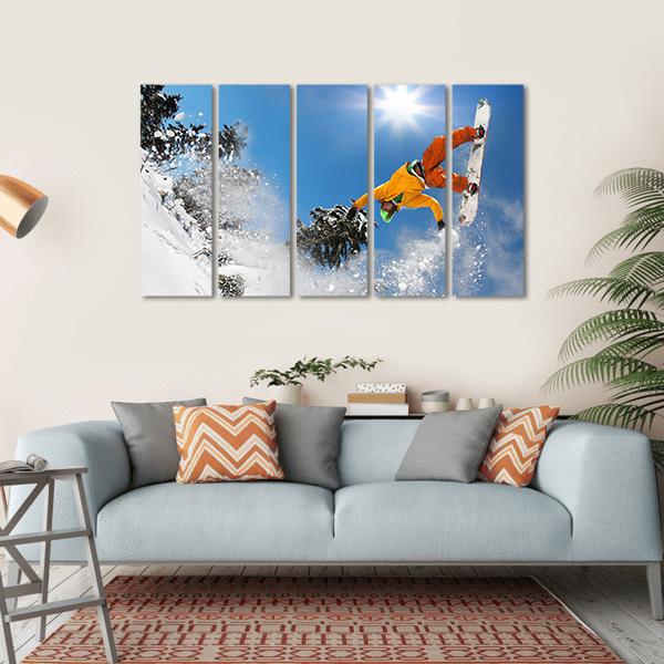 Snowboarder Jumping Against Blue Sky Canvas Wall Art-5 Horizontal-Gallery Wrap-22" x 12"-Tiaracle